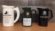 BLACK & WHITE WHISKEY AND TANQUERAY GIN PITCHERS