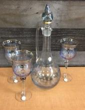 ROMANIA CRYSTAL DECANTER AND WINE GOBLETS