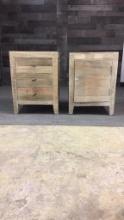 2) RUSTIC LIGHT WOOD RIBBED SIDE TABLES