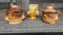 WESTMORELAND SLAG GLASS SWAN CREAM, SUGAR & CUP