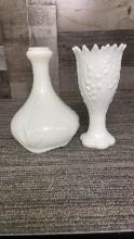 LILY OF THE VALLEY MILK GLASS VASE & LEAF DECANTER