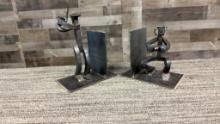 RAILROAD SPIKE ART BOOKENDS: BASEBALL PLAYERS