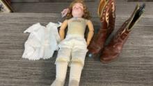 GERMAN BISQUE LEATHER BODY DOLL & ACME BOOTS