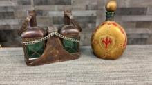 ITALIAN LEATHER WRAPPED DECANTER & CARRIER