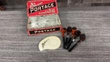 PORTAGE METAL CIGAR BOX & TOBACCO PIPES