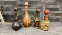 4) ITALIAN LEATHER WRAPPED DECANTERS