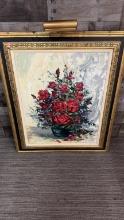 POTTED ROSE BUSH STILL LIFE WITH LIGHTED FRAME