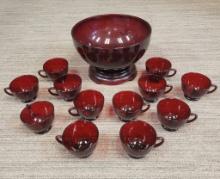 VTG ANCHOR HOCKING ROYAL RUBY RED PUNCH BOWL SET