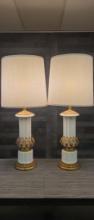 PAIR PORCELAIN CORINTHIAN COLUMN TABLE LAMPS