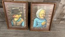 OLD MAN & OLD WOMAN PAINTING ON HORSEHAIR