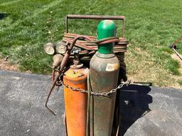 Cutting Torch Outfit, Large Bottles, Cart, Long Hoses, Gauges, Torch and Tip, Oxygen Acetylene