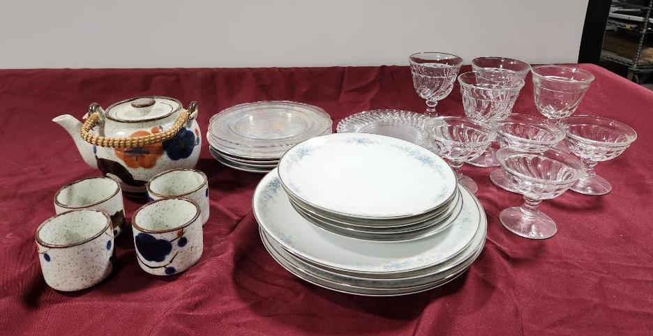 Noritake China Roseberry Plates, Oriental Tea Set & Sherbet Cups