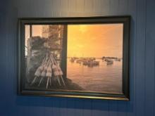 Nautical Art Framed Print, Lobster Traps, Buoys & Fishing Boats 29in x 41in