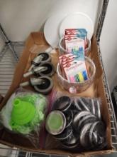 Box of Misc. 3 Casters, Funnels, Birthday Candles, Misc. See Images for Details