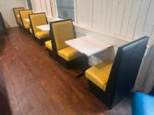 Bank of Booths w/ Laminate Top Tables, 4 Tables, 5 Booths, Booths 32in W, Tables 24in x 30in x 30in