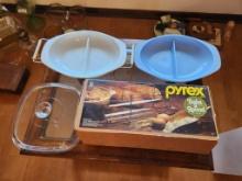 Vintage Pyrex Divided Basking Dishes & Glass Baking Tube