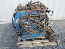 WELDER SUPPORT EQUIPMENT MILLERMATIC 350 MIG WELDER equipped with cables, meters, plasma cutter,