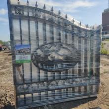 NEW GREATBEAR 14FT. BI-PARTING WROUGHT IRON GATE NEW SUPPORT EQUIPMENT With artwork "Deer" in the