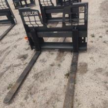 NEW BERLON 48IN. HD STEP THROUGH PALLET FORKS SKID STEER ATTACHMENT 5,500lb capacity.