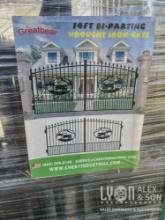 NEW GREATBEAR 14FT. BI-PARTING WROUGHT IRON GATE NEW SUPPORT EQUIPMENT With artwork "Ox in circular