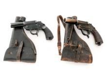 Lot of Two (2) German WWII Leuchtpistole 34 Single Shot Flare Pistols, with Holsters