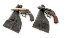 Lot of Two (2) German WWII Leuchtpistole 34 Single Shot Flare Pistols, with Two Holsters