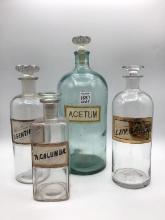 Lot of 4 Glass Druggist Bottles w/ Stoppers