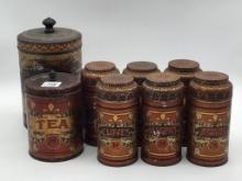 Set of 8 Vintage Tins Including Coffee, Tea & 6