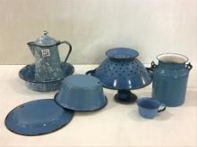 Lot of 8 Blue Granite/Porcelain Pieces