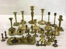 Lg. Group of Various Size Brass Candlesticks