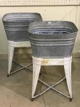Pair of Galvanized Rinse Tubs on Stands