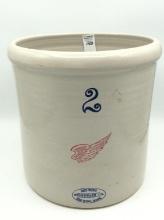 Contemp. 2 Gal Redwing Stoneware Crock w/