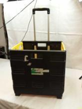 PLASTIC FOLDING CART WITH WHEELS AND HANDLE 16"X16" AND 12"FOLDING HANDLE.