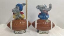 BEAM 100 KENTUCKY STRAIGHT BOURBON DECANTERS REPUBLICAN -DEMOCRAT FOOTBALLS