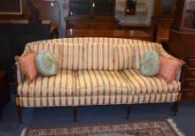 Vintage Sheraton Style Sofa with New Upholstery and Pillows