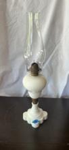 Milk Glass Oil Lamp with Marble Base