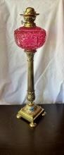 Cranberry Banquet Oil Lamp with Brass Base