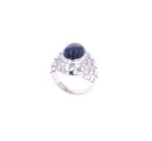 6.33ct Blue Star Sapphire 14k White Gold Ring