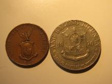 Foreign Coins: 1940 Philippines (WWII Under USA Protective) 1 Centavo & 1976 1 Piso