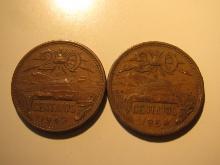 Foreign Coins: 1943 & 1954 Mexico 20 Centavos