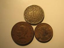 Foreign Coins: 1945 10 & 1952,63 Mexico 5 Centavos