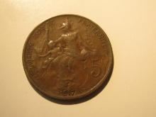 Foreign Coins: 1917 (WWI) France 5 Centimes
