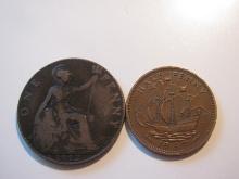 Foreign Coins: Great Britain 1912 Penny & 1957 1/2 Penny