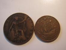 Foreign Coins: Great Britain 1919 Penny & 1945 (WWII)  1/2 Penny