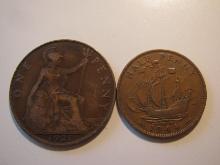 Foreign Coins: Great Britain 1921 ) Penny & 1944 (WWII) 1/2 Penny
