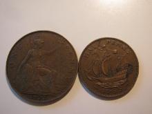 Foreign Coins: Great Britain 1922 Penny & 1955 1/2 Penny