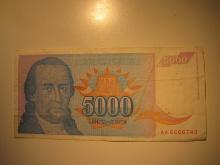 Foreign Currency: 1994 Yugoslavia 5,000 Dinara