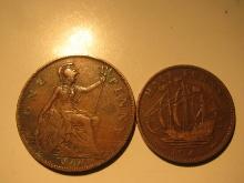 Foreign Coins: Great Britain 1927 Penny & 1946 1/2 Penny