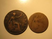 Foreign Coins: Great Britain 1930 Penny & 1940 (WWII)  1/2 Penny