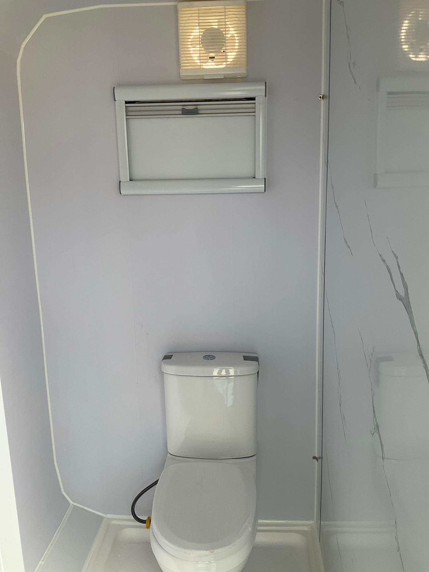 UNUSED 13FT...HOUSE WITH SHOWER ROOM, TOILET, WINDOW, PLUMBING AND ELECTRIC HOOK UP, 110V, LIGHTI...